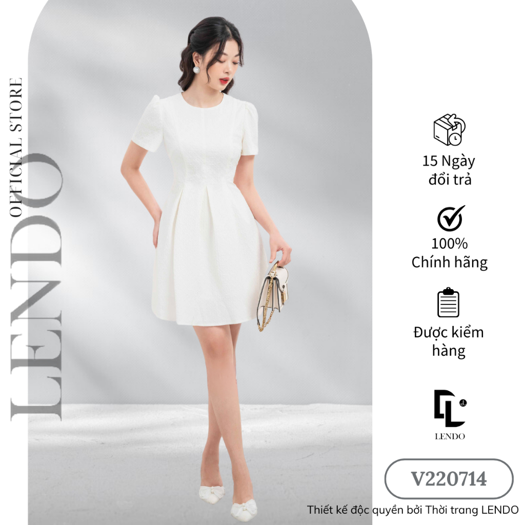 Đầm công sở dáng xòe LENDO chất liệu vân hoa họa tiết cao cấp V220714