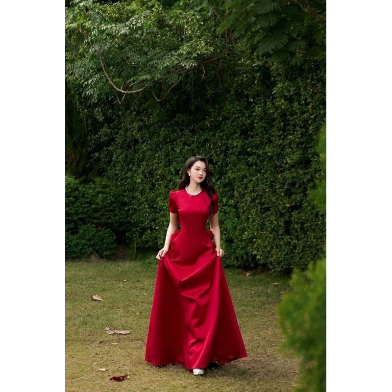 Váy cưới cô dâu đi bàn tiểu thư nơ lưng cổ kết đá nhẹ nhàng Michan