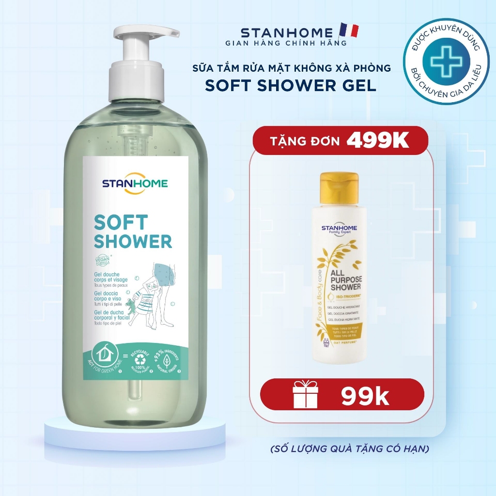 Sữa tắm và rửa mặt cho da nhạy cảm Stanhome Soft Shower 740ml