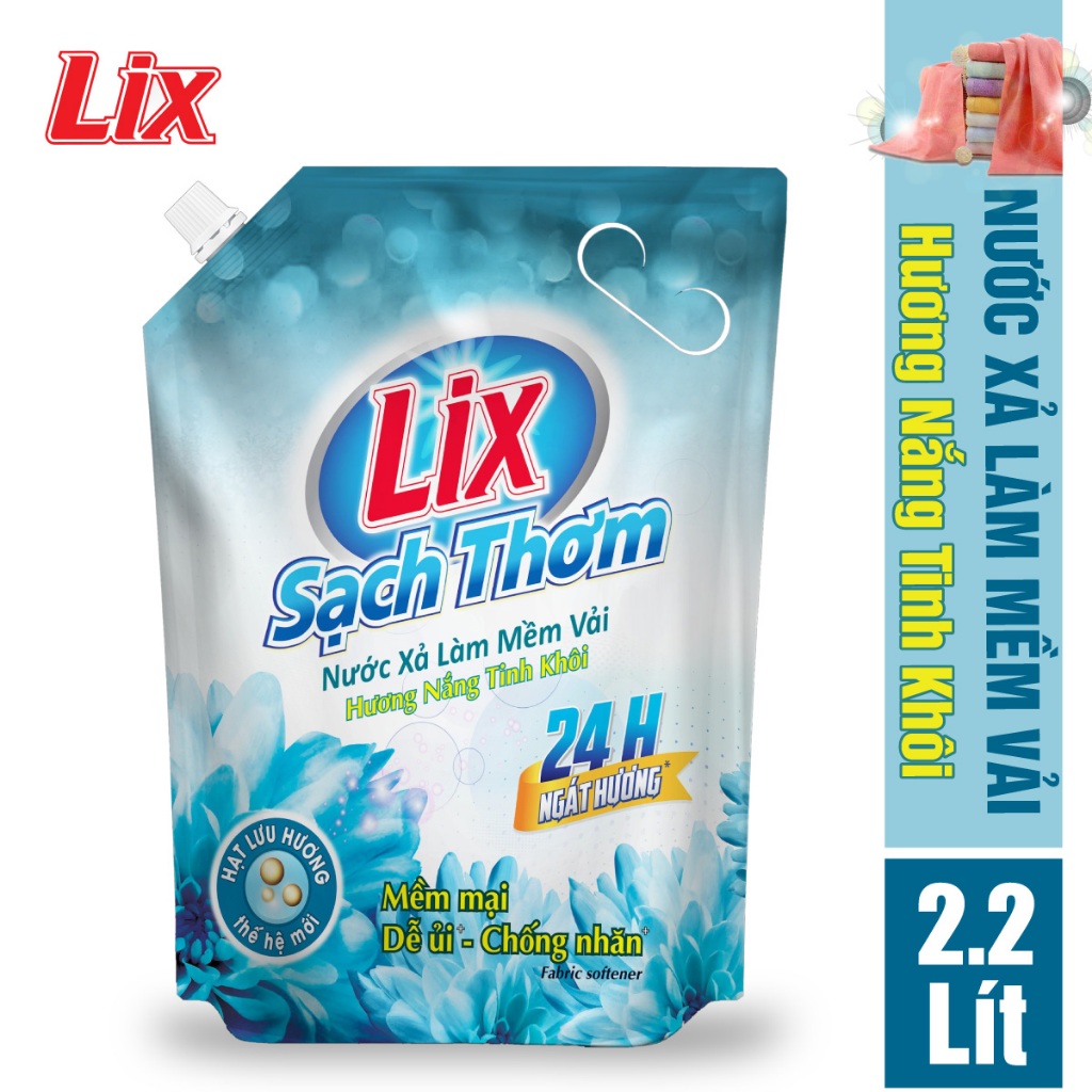 COMBO 2 túi nước xả vải LIX Sạch Thơm hương nắng tinh khôi (2 túi x 2.2 lít) L17802