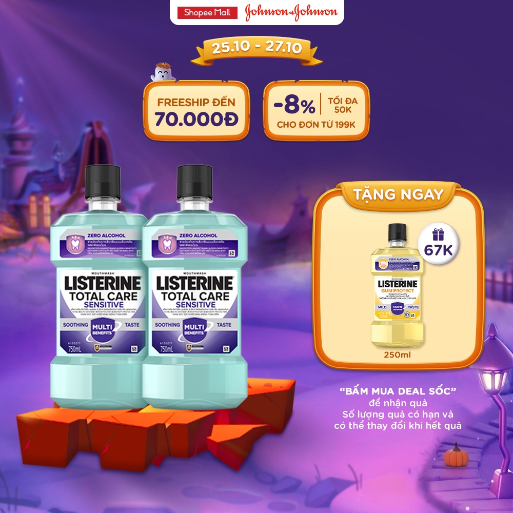 Bộ 2 Nước súc miệng cho răng nhạy cảm Listerine Total Care Sensitive Soothing Taste 750ml/chai