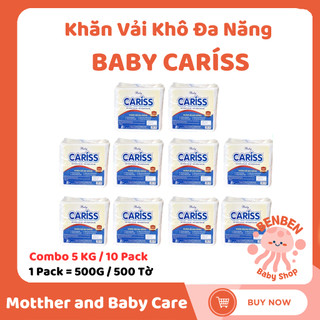 ( Combo 10 Gói - 5 KG ) Khăn Vải Khô Đa Năng BABY Cariss - 500 Tờ x 19 Cm