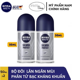 Combo 2 Lăn Khử Mùi NIVEA MEN Silver Protect 50ml Phân Tử Bạc ngăn mùi vượt trội