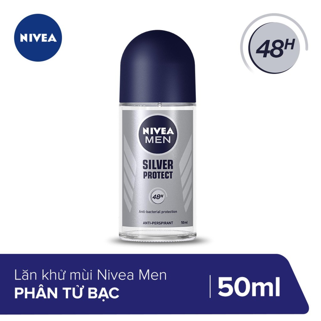 Combo 2 Lăn Khử Mùi NIVEA MEN Silver Protect 50ml Phân Tử Bạc ngăn mùi vượt trội