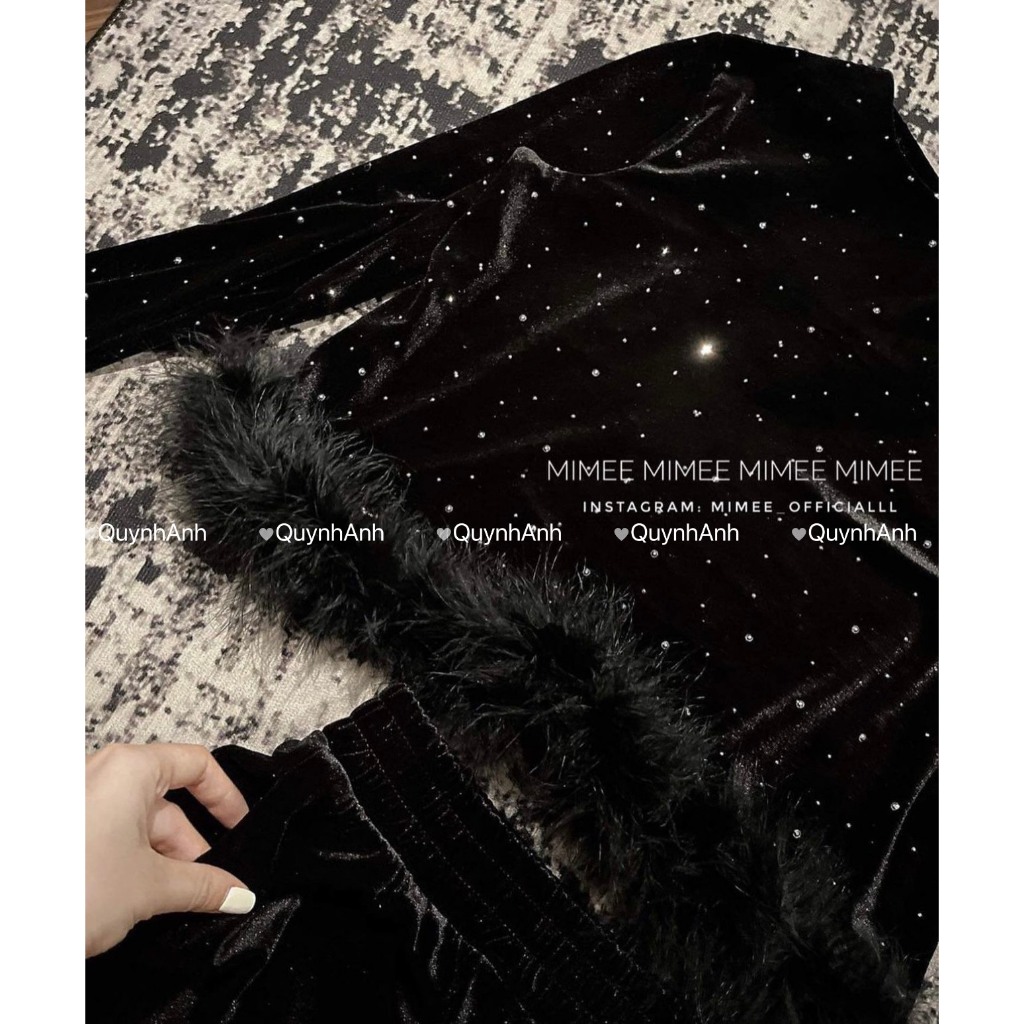 Bộ Nữ V1 Nhung Đính Kim Tuyến Lấp Lánh Dài Tay Quần Dài Thêu Lông Tơ Chân Áo Có Bigsize  -Chất nhung mềm Mát Ảnh Thật