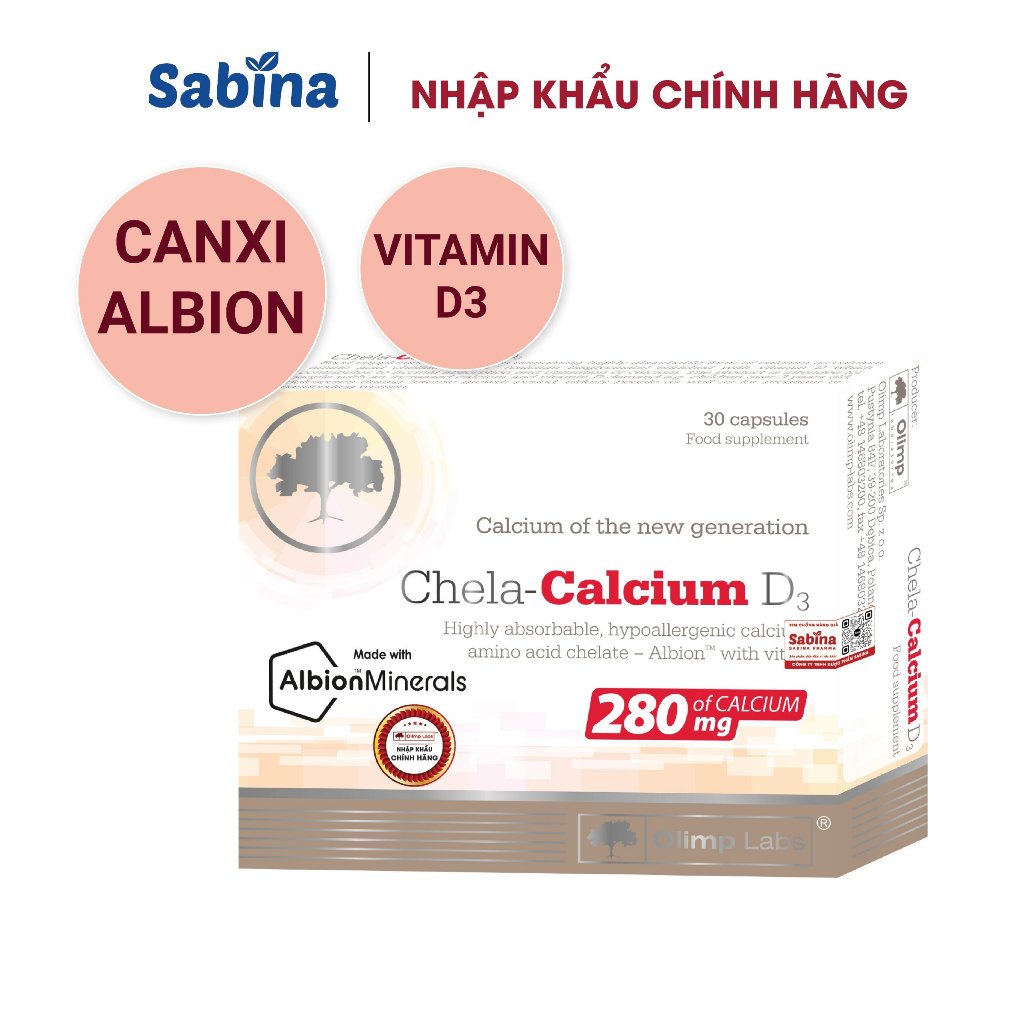 Canxi Chela Calcium D3 ( Olimp labs) Canxi cho bà bầu, bổ sung canxi và vitamin D3 36.6g