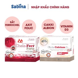 Cặp Sắt Chela-Ferr Forte Và Canxi Chela-Calcium D3 dạng Chelate Albion Cho bà bầu và sau sinh 11,4g - Olimp Labs