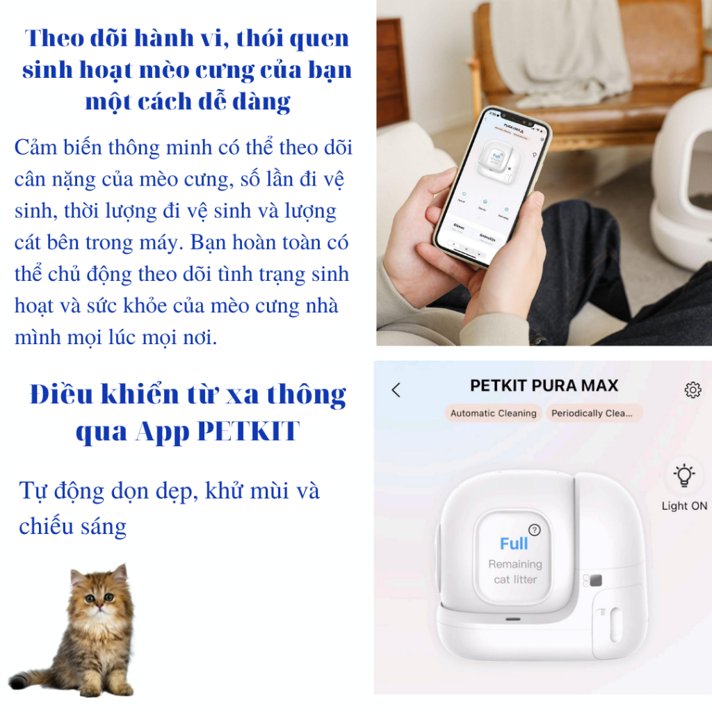 Thiết bị dọn phân mèo tự động, Nhà vệ sinh cho mèo PETKIT PURA MAX 2024 - Max Clean