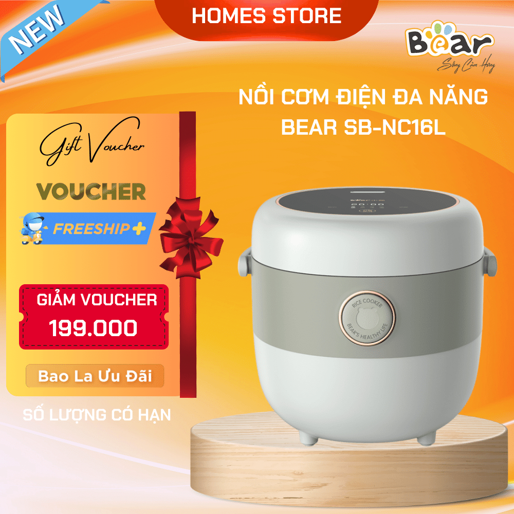 Nồi Cơm Điện Tử Bear SB-NC16L 1,6L Cảm Ứng Cảm Biến Nhiệt Chống Trào Giữ Ấm Hẹn Giờ 12 Tiếng Chống Dính Cực Tốt