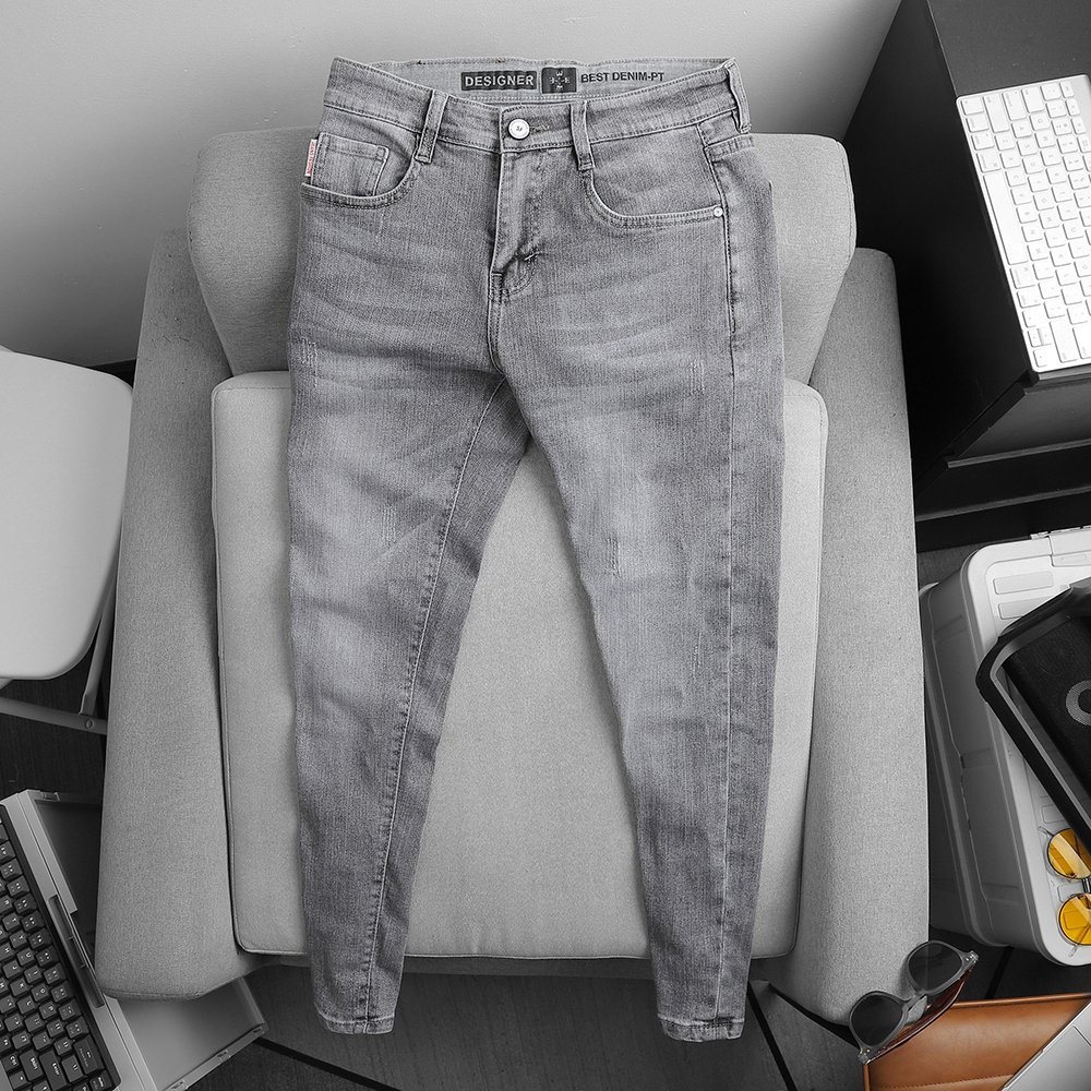 Quần jean nam cao cấp màu xám xước nhẹ mẫu đơn giãn dể mặt chất jean co giãn tốt form slimfit MH-035