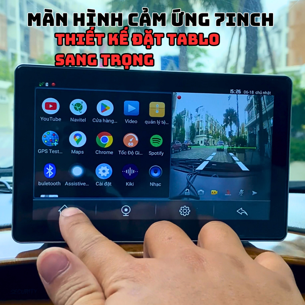 Camera hành trình kiêm màn hình Android V7 4G, Cảnh báo tốc độ, cam phạt nguội, ghi hình trước sau lùi xe có vạch kẻ