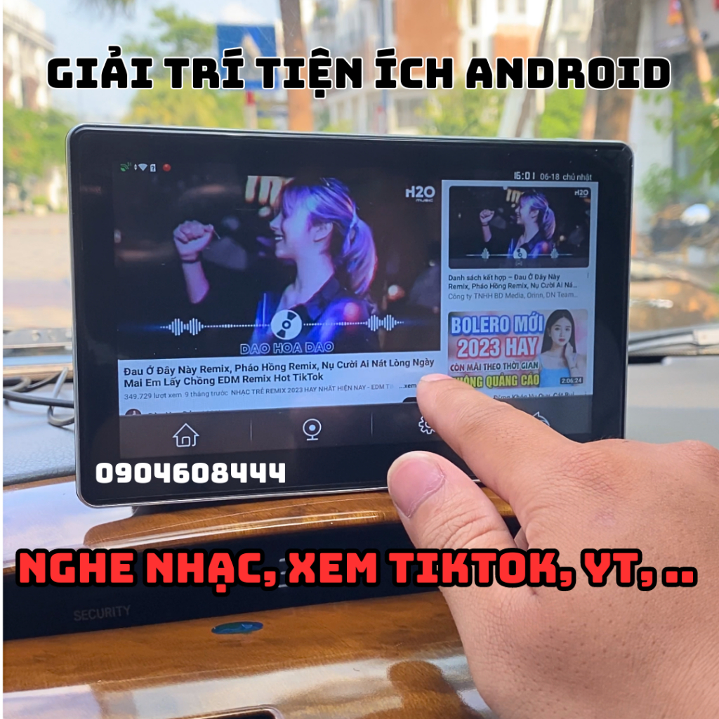 Camera hành trình kiêm màn hình Android V7 4G, Cảnh báo tốc độ, cam phạt nguội, ghi hình trước sau lùi xe có vạch kẻ