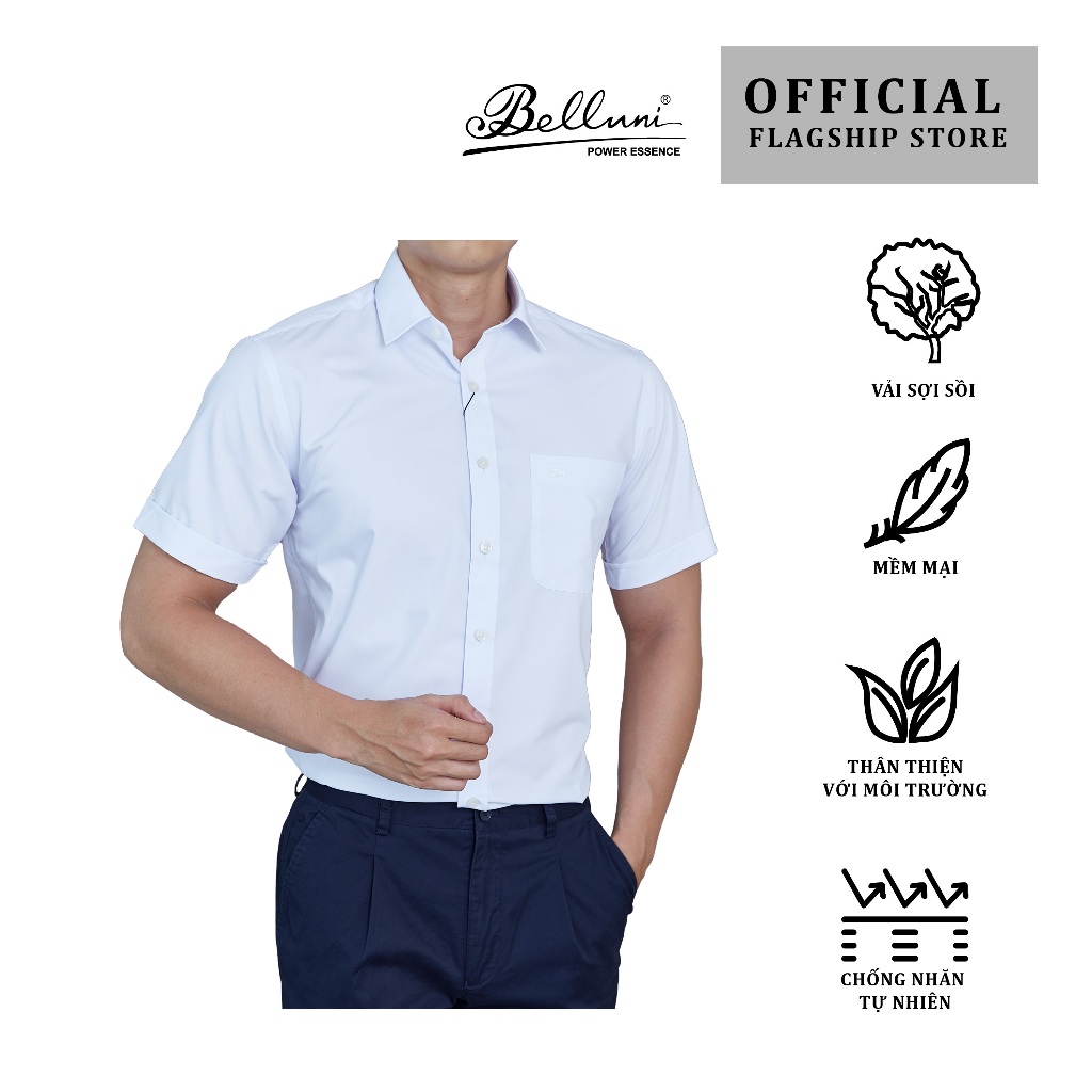 Áo sơ mi nam ngắn tay BELLUNI vải sợi sồi thoải mái thanh lịch - ABN.SPM.BE.241.W