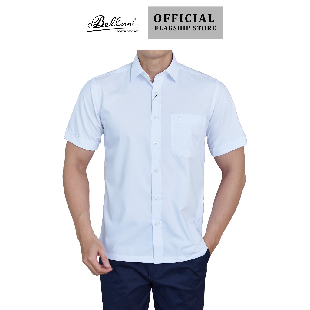 Áo sơ mi nam ngắn tay BELLUNI vải sợi sồi thoải mái thanh lịch - ABN.SPM.BE.241.W