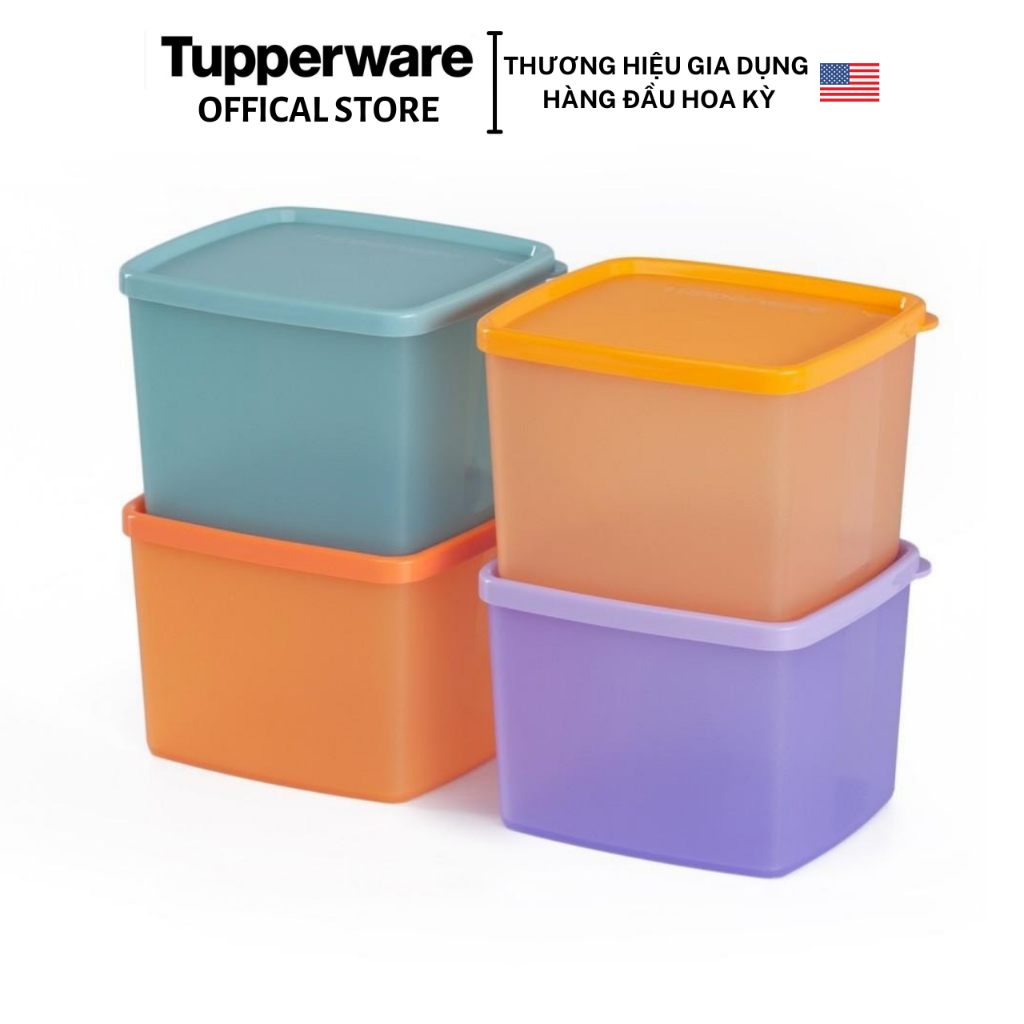 Bộ hộp trữ khô/ mát Tupperware Medium Square Round Gen I 840ml (4 hộp) - Bảo hành trọn đời - Nhựa nguyên sinh, an toàn