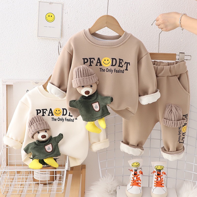 Bộ quần áo nỉ lót lông cho bé yêu - Gấu 3D siêu xinh -Shubim Kids