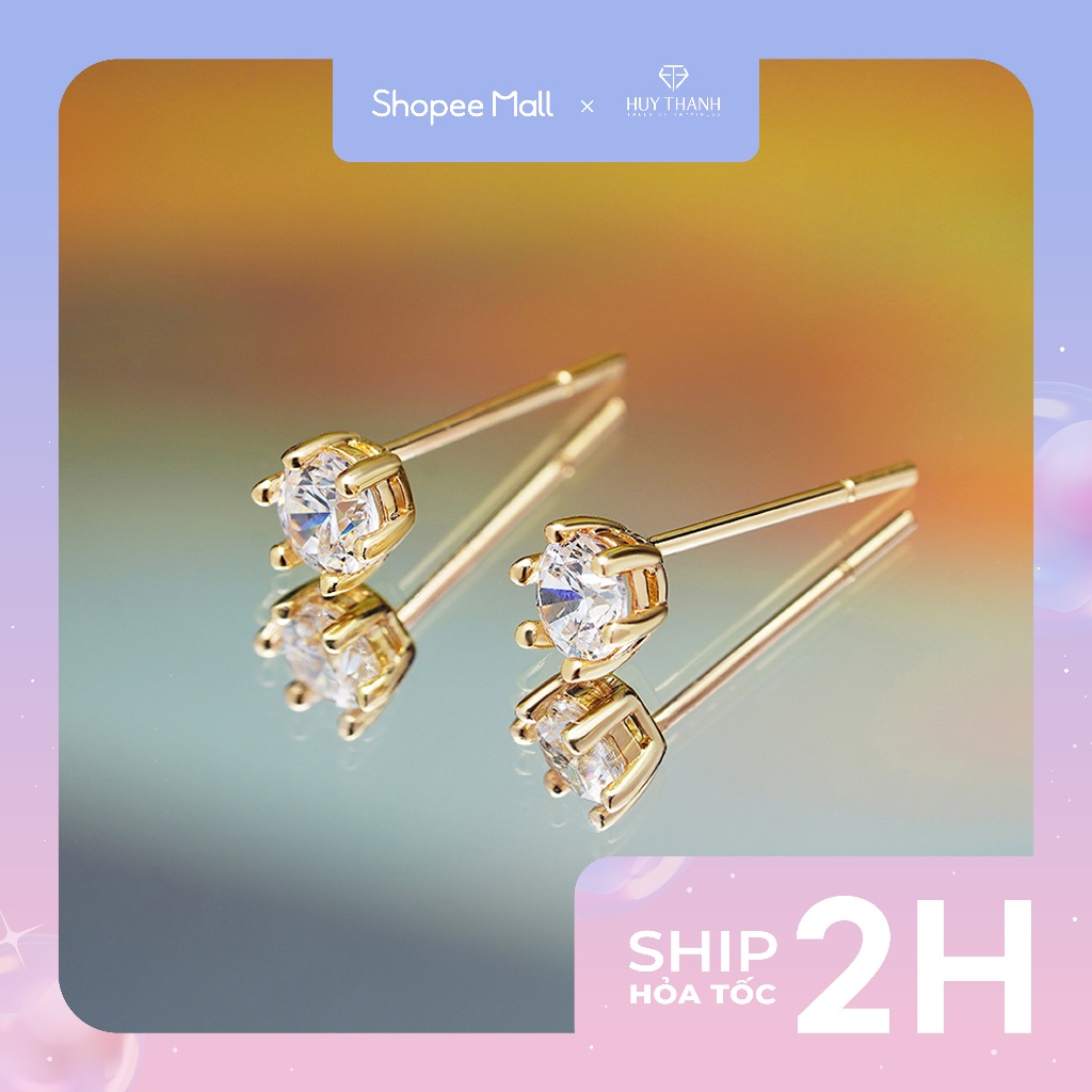 Bông Tai Vàng Vàng 14k Thiết Kế Đơn Giản Đính Đá CZ Cao Cấp Lấp Lánh BTAM121 - Huy Thanh Jewelry