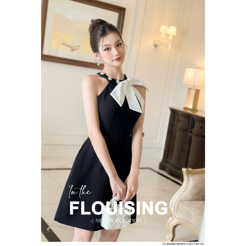 Váy đầm thiết kế cao cấp màu đen phối nơ trắng sang trọng  The Shilla-CG.B63B96.68D8PK.CHEY