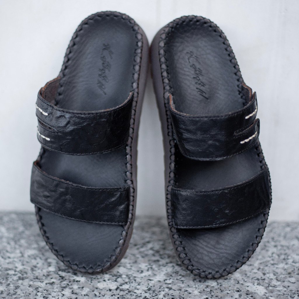 Dép da nam 2 quai da bò quốc dân,may quai và đế toàn bộ.