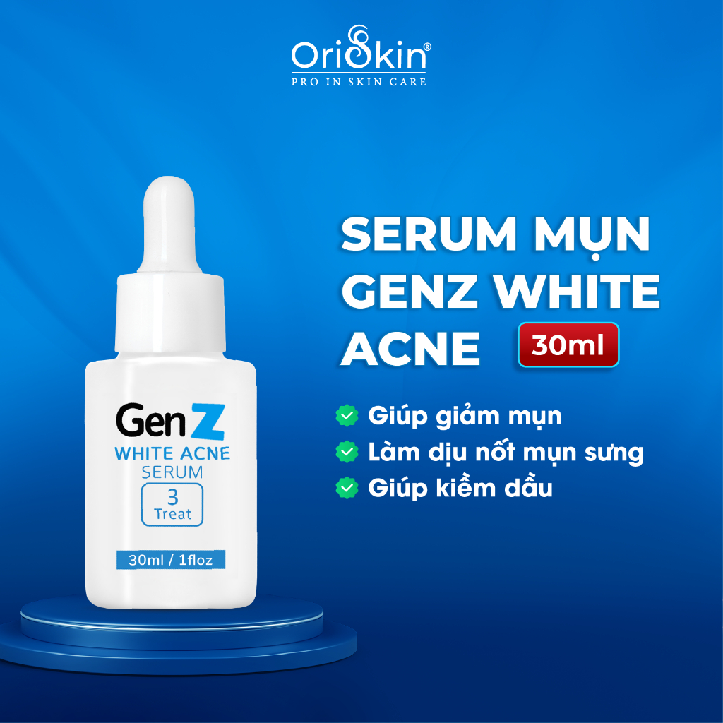 Serum Giảm Mụn Oriskin GenZ White Acne Serum Loại Bỏ Các Loại Mụn Viêm, Trứng Cá Và Mụn Đầu Đen 30ml