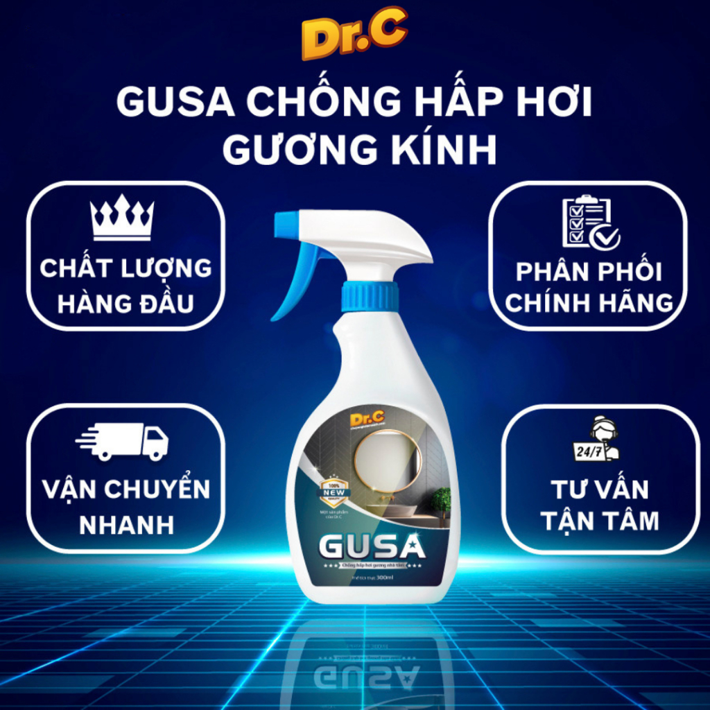 Nước xịt gương kính Gusa Chính hãng DR.C chống hấp hơi, chống bám nước, dùng cho kính mắt, gương ô tô, nhà tắm