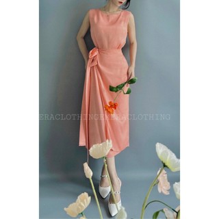 Váy Amour Dress màu cam đào nhẹ nhàng, váy xẻ tà, thắt eo tôn dáng đi làm đi chơi đều xinh Emera