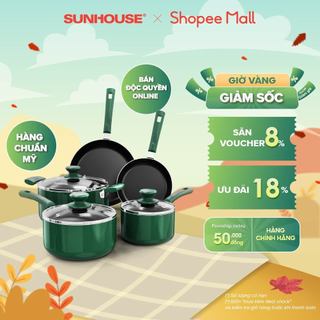 Bộ nồi chảo chống dính Sunhouse AM1101G | 16cm/20cm/24cm/26cm | Hàng chuẩn Mỹ, Bán độc quyền online