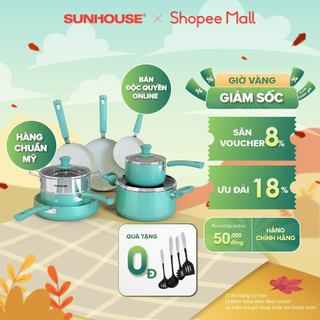 Bộ nồi chảo Ceramic đáy từ Sunhouse AM1102A | 16cm/20cm/24cm/26cm | Chống dính Ceramic 6 lớp | Hàng chuẩn Mỹ