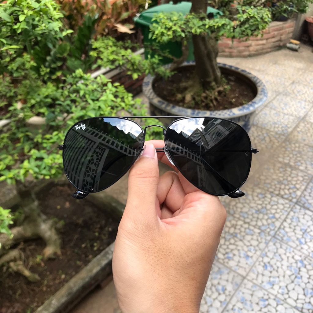 Kính rayban 3026 aviator, 2nd, tròng thủy tinh full đen, mắt kính râm mát giọt lệ chuồn chuồn, bảo vệ mắt 100% chống uv