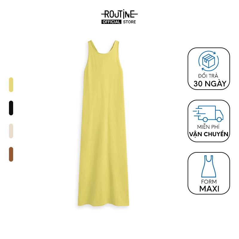 Đầm Nữ Cộc Tay Cotton Cổ Tròn Trơn Form Maxi - Routine 10S23DREW037