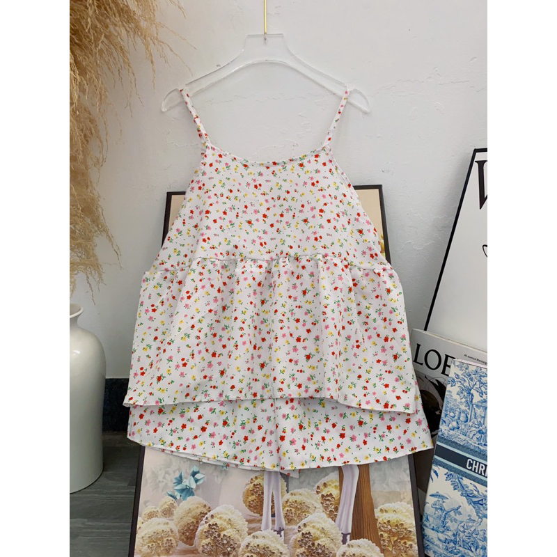 Bộ lụa 2 dây babydoll mặc nhà dễ thương