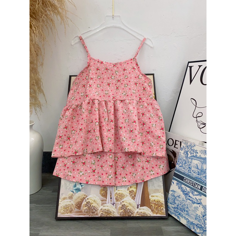 Bộ lụa 2 dây babydoll mặc nhà dễ thương