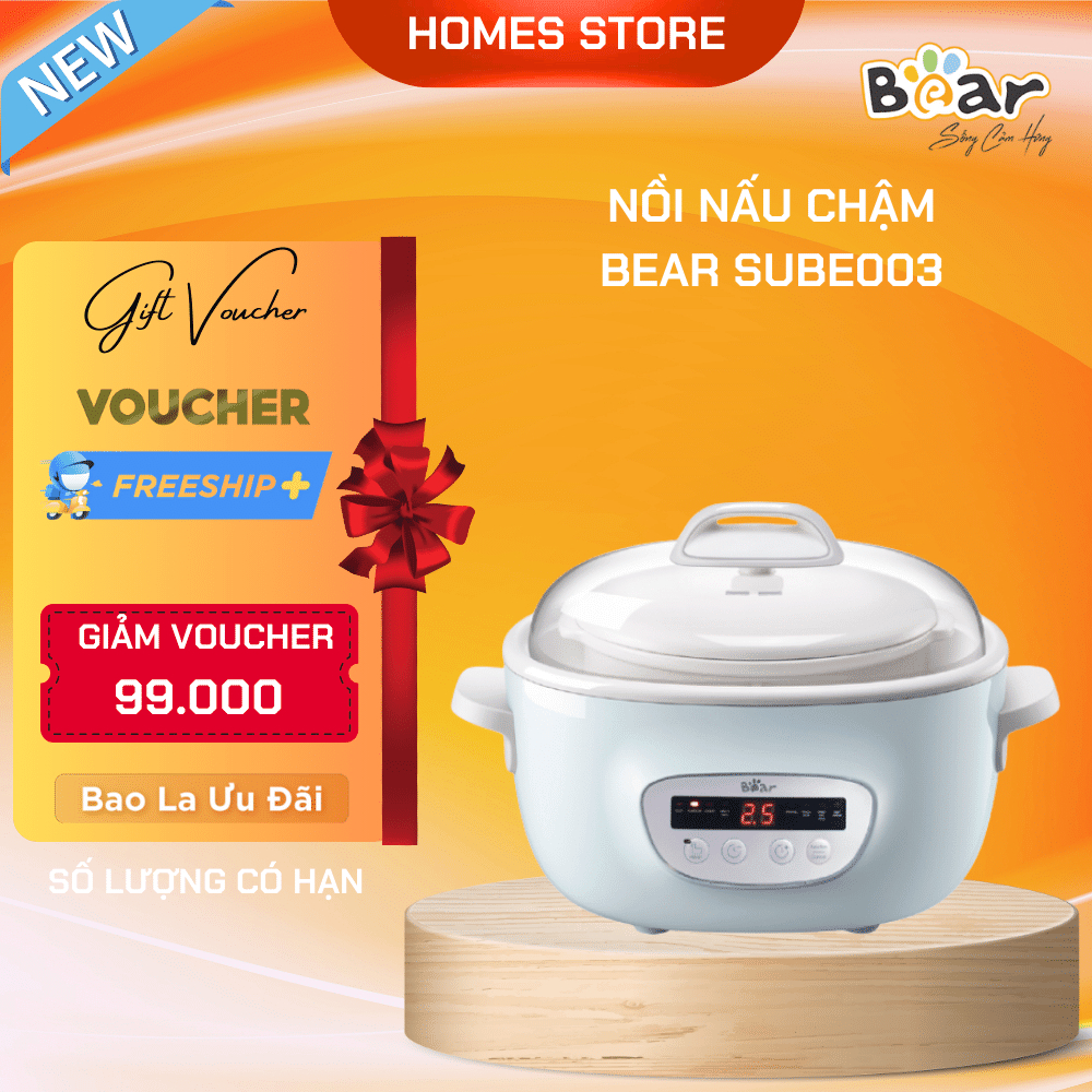 Nồi Nấu Chậm 2,5L Bear Chính Hãng Đa Năng Nấu Cháo, Chưng Yến Bản Tiếng Việt Bảo Hành 18 Tháng - SUBE003