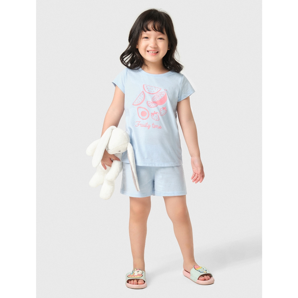 Bộ quần áo bé gái CANIFA chất liệu cotton áo cổ tròn tay cánh tiên, quần soóc cạp chun ML23 1LS23S006