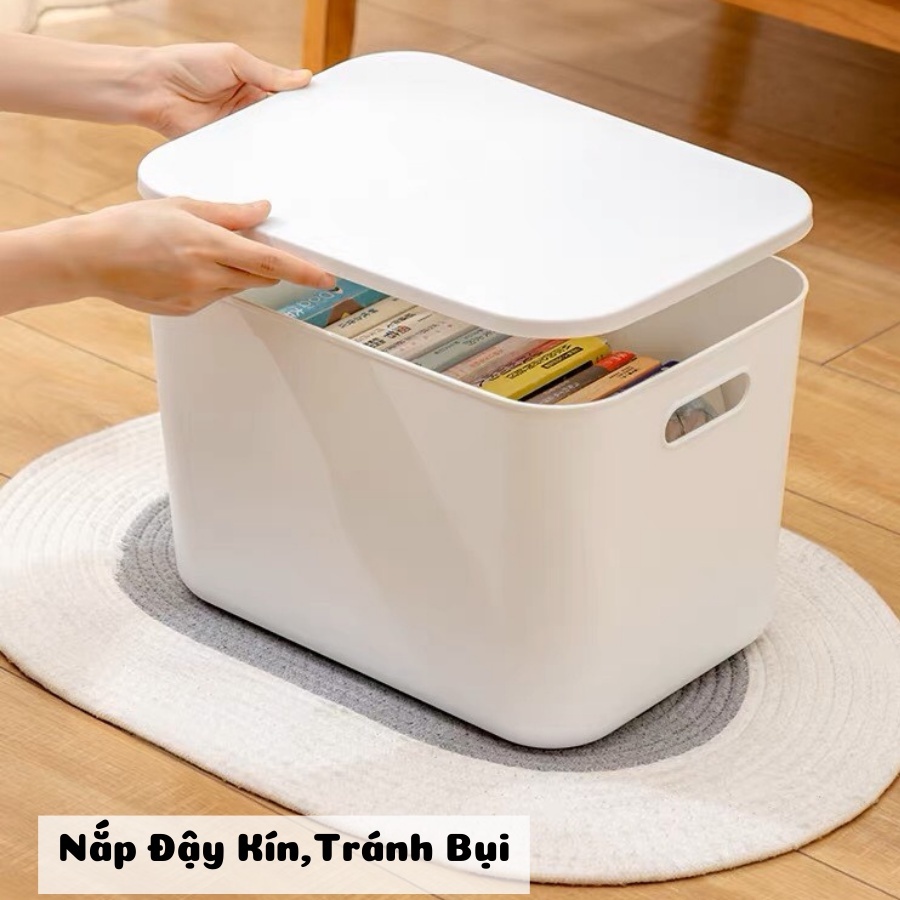 Hộp Nhựa Đựng Đồ Có Nắp Enoda Home Màu Trắng Ngà, Có Tay Cầm Tiện Lợi Q030
