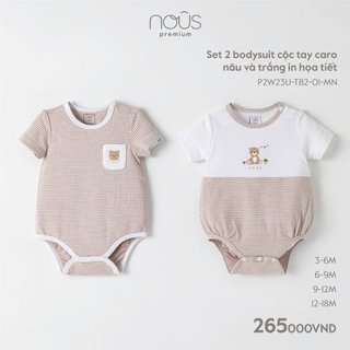 Set 2 bodysuit dài tay Nous bé gái, bé trai phối nhiều màu dễ thương cho bé từ 3-6 tháng đến 9-12 tháng