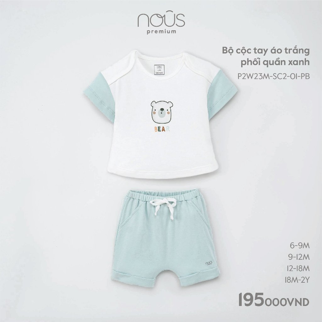 Bộ quần áo cộc Nous nhiều màu sắc cho bé chất liệu Nu Petit kháng khuẩn từ 6-9 tháng đến 18-24 tháng