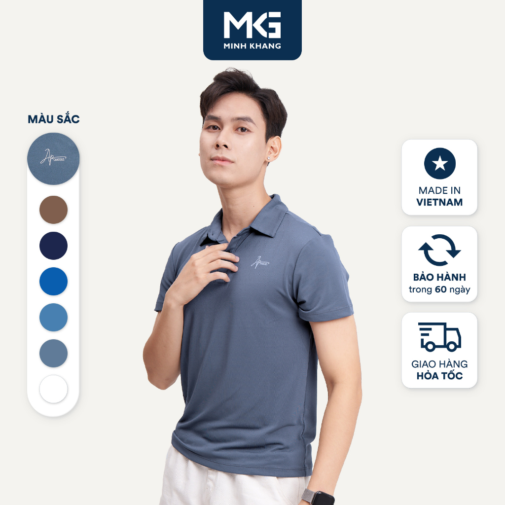 Áo Polo nam màu xanh ghi Basic MKG vải cotton lạnh xuất âu thanh lịch, sang trọng, nam tính MPL06