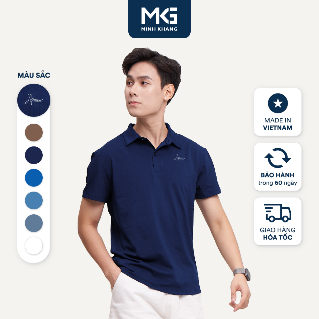Áo Polo nam màu xanh navy Basic MKG vải cotton lạnh xuất âu thanh lịch, sang trọng, nam tính MPL05