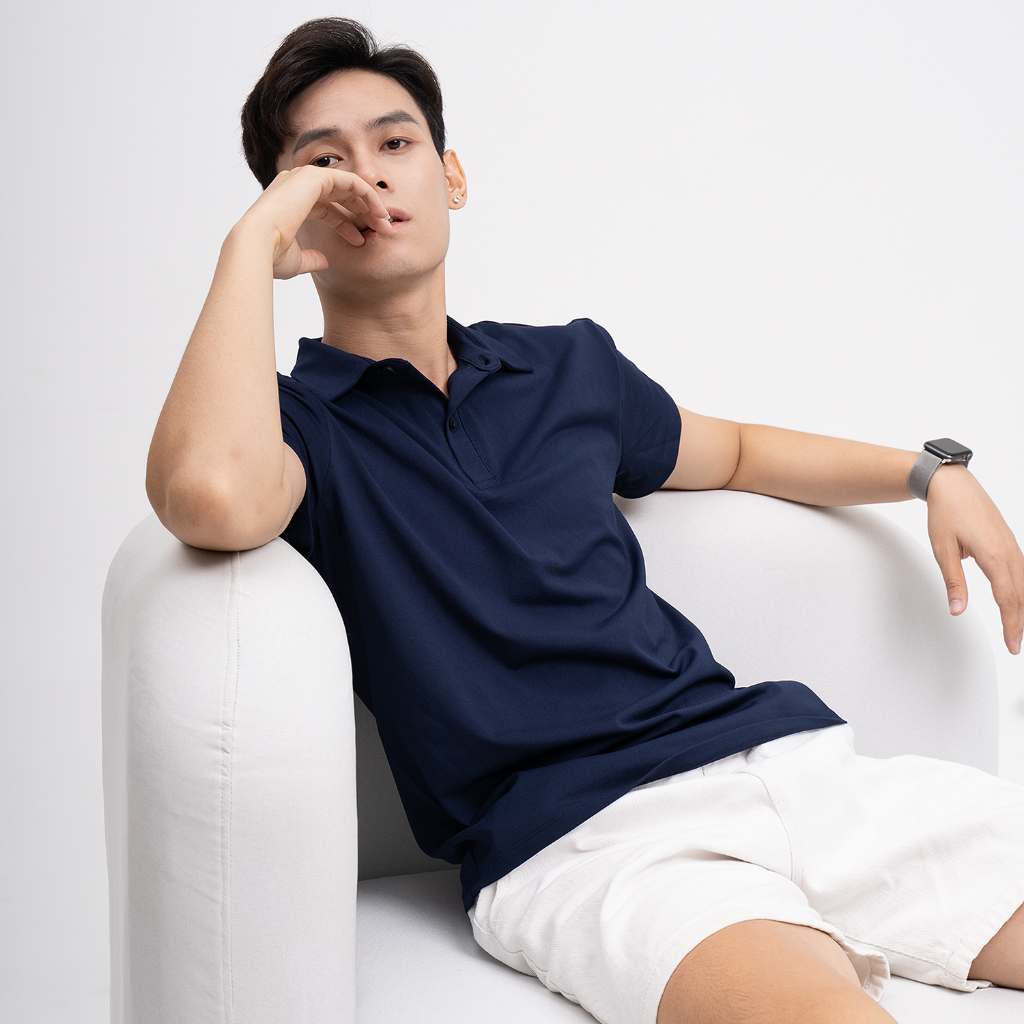 Áo Polo nam màu xanh navy Basic MKG vải cotton lạnh xuất âu thanh lịch, sang trọng, nam tính MPL05