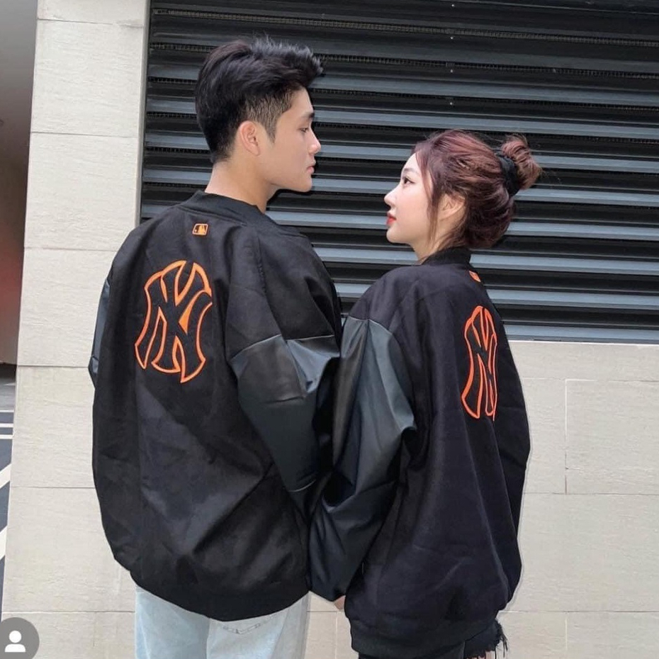 Áo Khoác Bomber MLB NY Logo Thêu Cao Cấp - Áo Bomber Nam Nữ Chất Nỉ Phối Tay Da Chống Gió Chống Nước