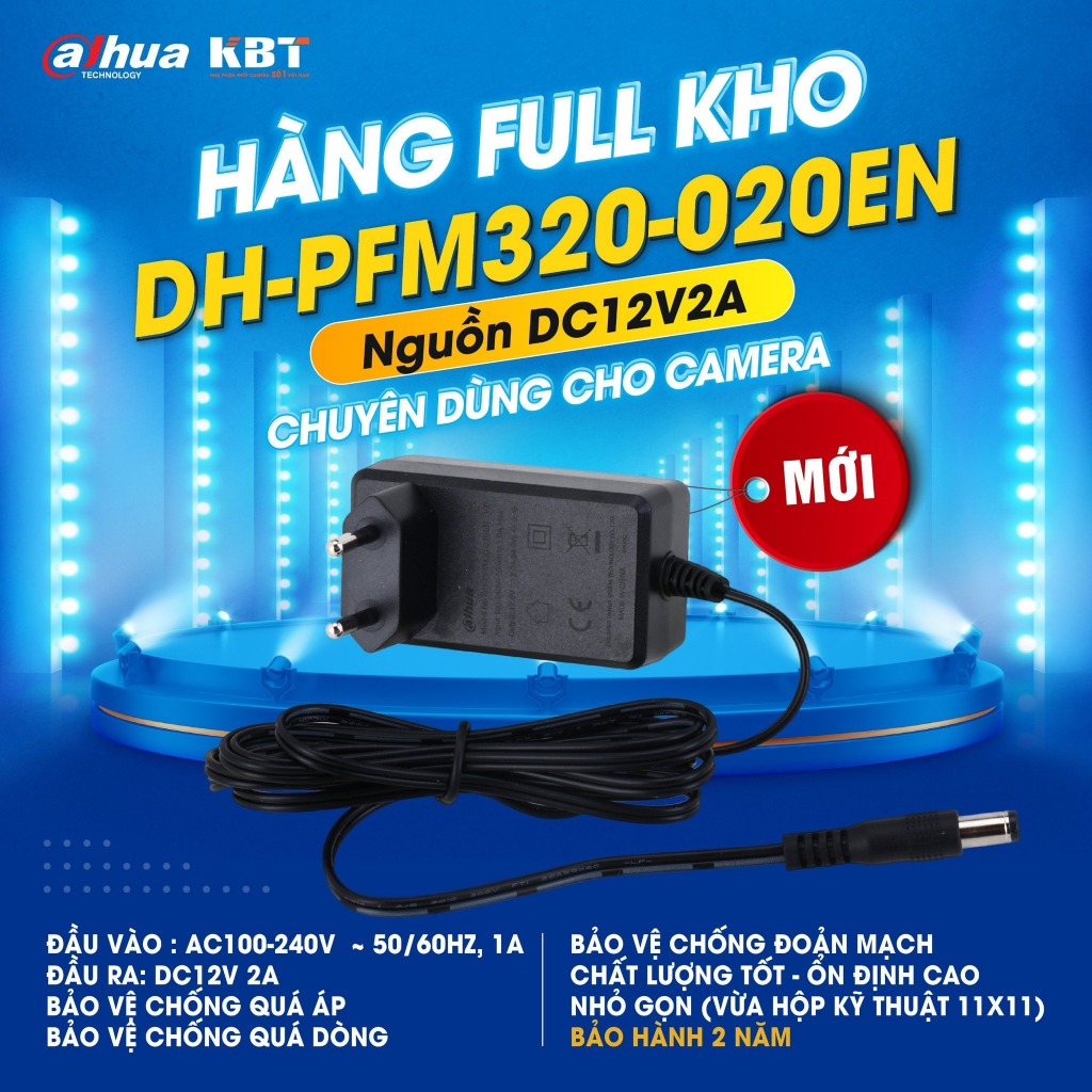 Nguồn Camera DAHUA 12V-2A DH-PFM320-020EN, Nguồn 12V2A chuyên dụng camera, Adapter Camera CCTV - VTS SmartHome