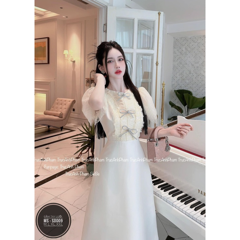 Đầm dài dự tiệc phối ren bi bigsize 55kg-90kg