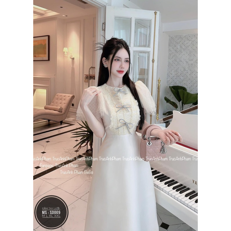 Đầm dài dự tiệc phối ren bi bigsize 55kg-90kg
