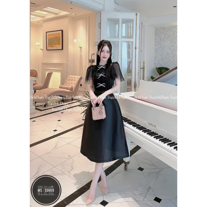 Đầm dài dự tiệc phối ren bi bigsize 55kg-90kg