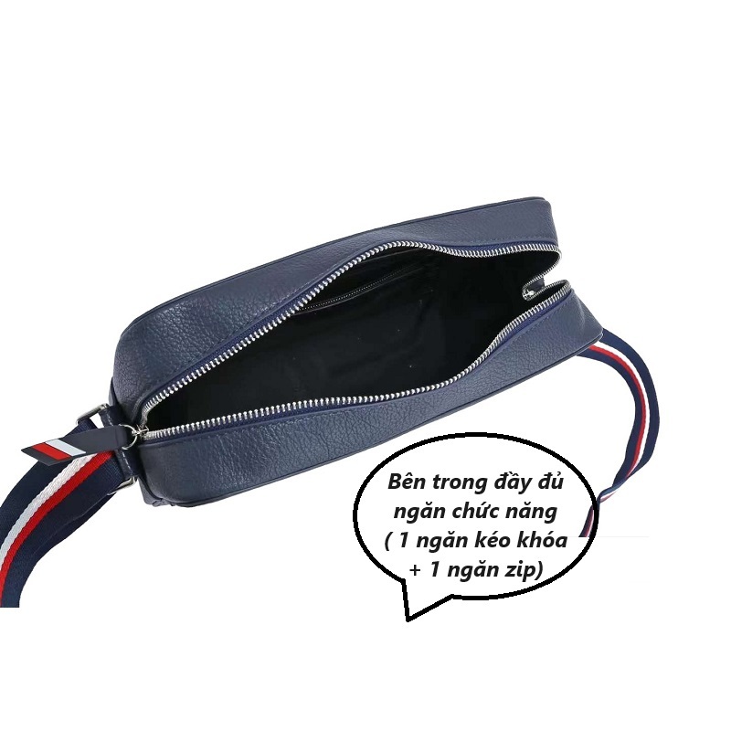 Túi hộp nam nữ đeo chéo da bò cao cấp Tommy Hilfiger, túi nam nữ dáng ngang phong cách trẻ trung nhiều màu dùng đi chơi,
