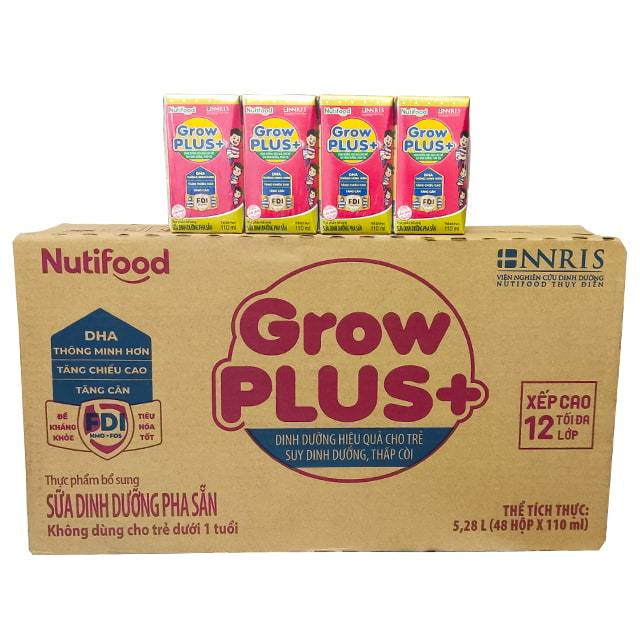 THÙNG 48 HỘP SỮA BỘT PHA SẴN NUTI GROW PLUS ĐỎ 110ML