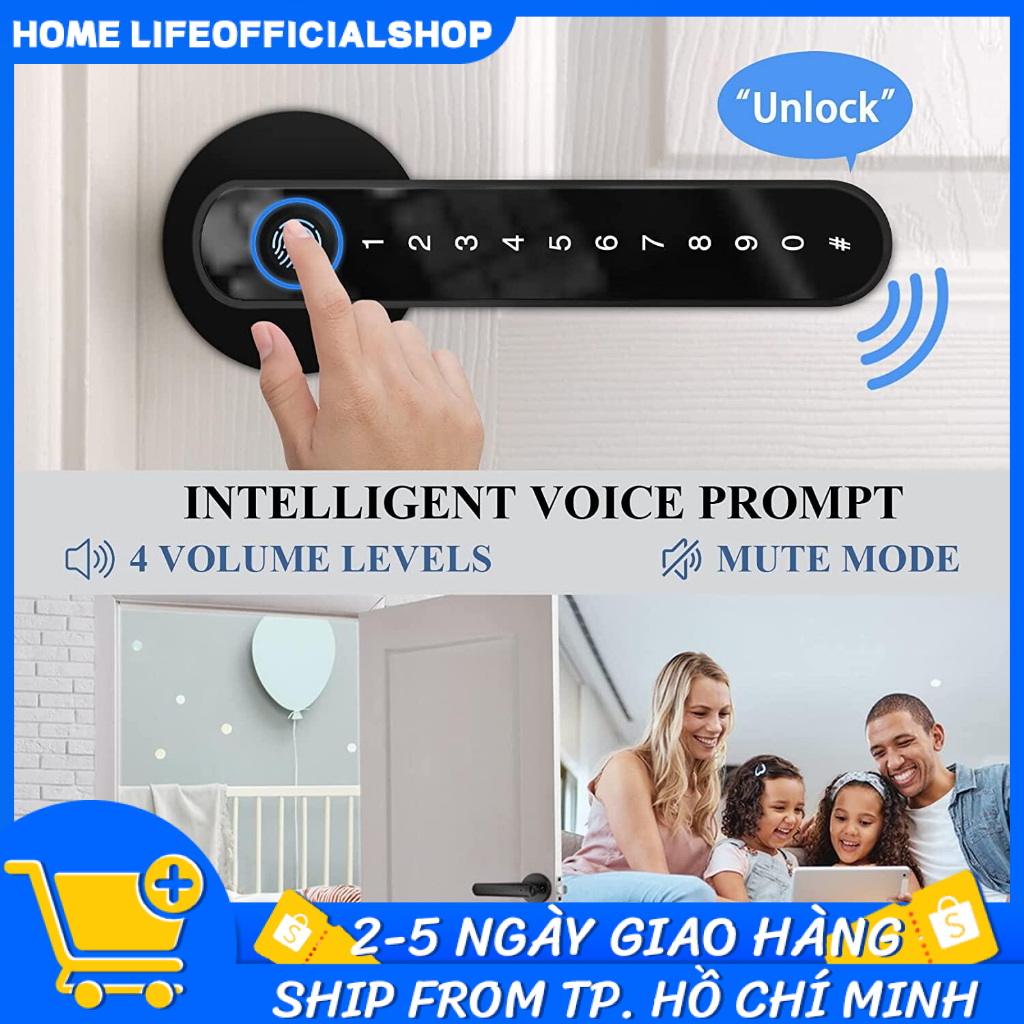 Tay cầm khóa cửa vân tay kỹ thuật số Phòng mở khóa thông minh điện tử Văn phòng Tuya Khóa vân tay cửa gỗ phòng ngủ