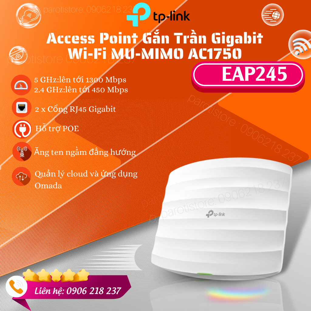 Bộ phát sóng wifi EAP245 TP-LINK Gigabit AC1750 MU-MIMO _mới 100%, chính hãng