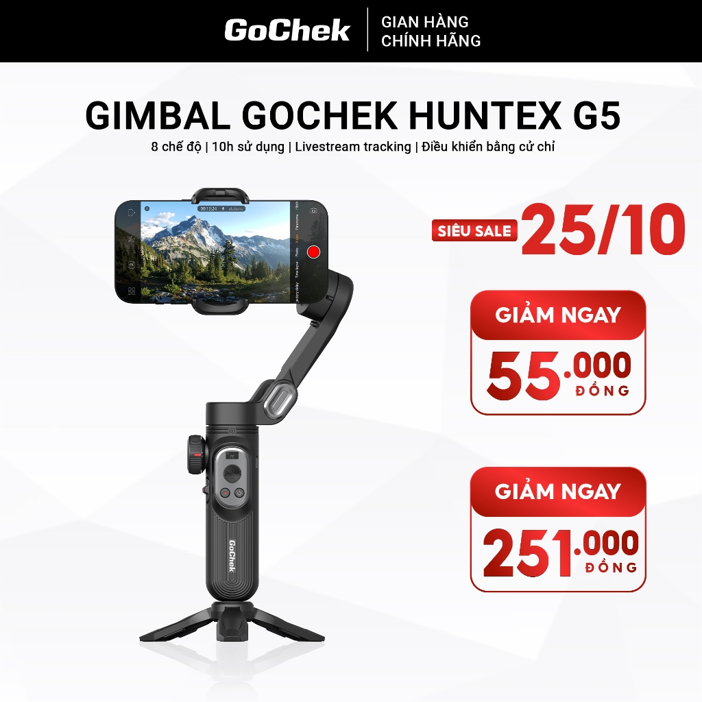 Gimbal GoChek quay video sáng tạo, Tay cầm chống rung Tracking livestream cho điện thoại GoChek Huntex G5